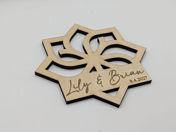 Petal Crest (Style B) Personalized Wedding Coaster, Custom Name & Date Favor, Geometric Birch Coaster Gift, shown in listing image 5 with additional visible details or options.