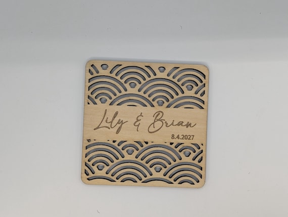 Seigaiha Waves Wedding Coaster (Style A) – Personalized Name & Date Favor, shown in listing image 5 with additional visible details or options.