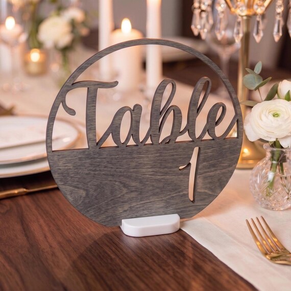 Natural Birch Circular Table Numbers, 6” Free-Standing Minimalist Reception Decor, Multiple Stains avaiable, shown in an additional close-up listing view with visible shape and details.