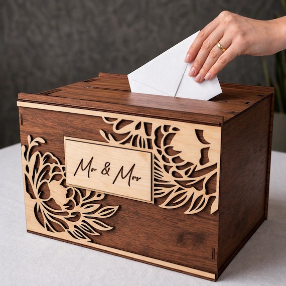 Botanical Wedding Card Box, Engraved Card Holder