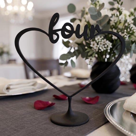 Modern Script Heart Table Numbers, 7" Elegant Freestanding Wedding Signage, Colorful Custom Event Decor, shown in another listing view highlighting visible design details.