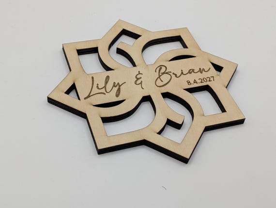 Petal Crest (Style A) Geometric Birch Coaster Gift, Personalized Wedding Coaster, Custom Name & Date Favor, shown in listing image 4 with additional visible details or options.