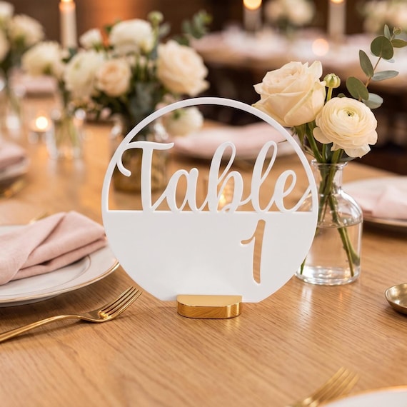 Modern Two-Tone Circular Table Numbers | 6” Free-Standing Minimalist Reception Decor | Custom Color Mix & Match Signage