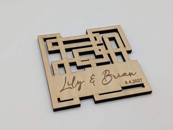 Modern Maze Personalized Geometric Wooden Coaster, Custom Wedding Favor, Modern Reception Decor, shown in listing image 5 with additional visible details or options.