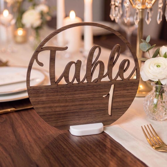 Natural Birch Circular Table Numbers | 6” Free-Standing Minimalist Reception Decor | Multiple Stains available