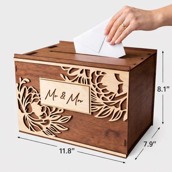 Botanical Wedding Card Box, Engraved Card Holder, shown in another listing view highlighting visible design details.
