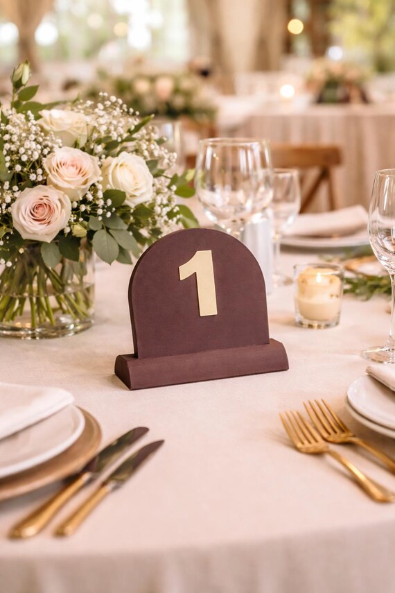 Arched Elegance: Custom Double-Sided Table Numbers, Sustainable Matte Event Signage, Modern Minimalist Wedding Decor, shown in an additional close-up listing view with visible shape and details.