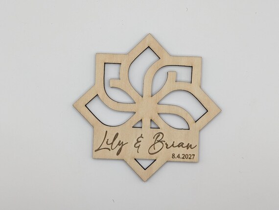Petal Crest (Style B) Personalized Wedding Coaster, Custom Name & Date Favor, Geometric Birch Coaster Gift, shown in listing image 4 with additional visible details or options.