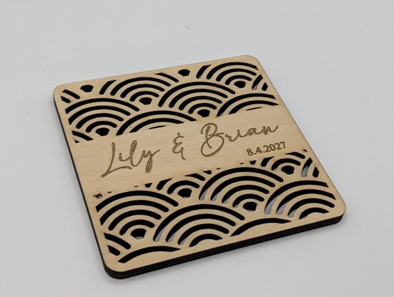 Seigaiha Waves Wedding Coaster (Style A) – Personalized Name & Date Favor, shown in listing image 6 with additional visible details or options.