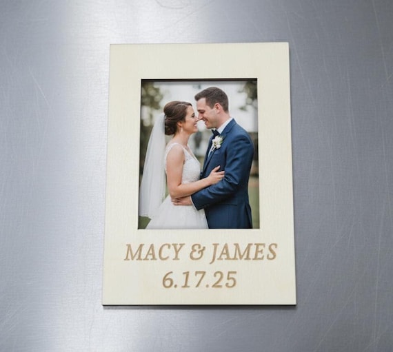 Personalized Mini Photo Frame Magnet, Engraved Birch Wedding Favor, Instax Picture Holder, Save the Date Gift, Guest Keepsake