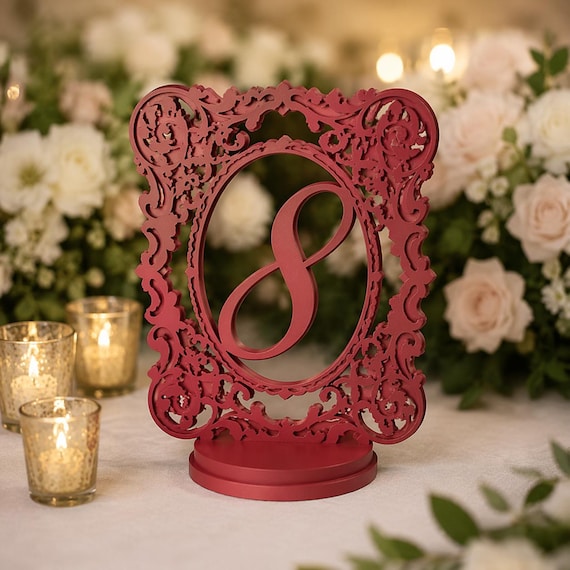 Ornate Filigree Table Numbers, Rococo Style Wedding Decor, Elegant Reception Signage, shown in an additional close-up listing view with visible shape and details.