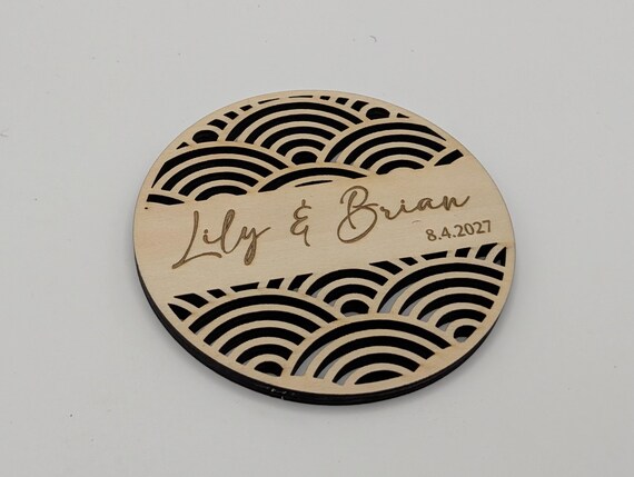 Seigaiha Waves Wedding Coaster (Style C) – Personalized Name & Date Favor, shown in another listing view highlighting visible design details.