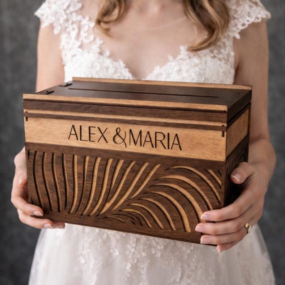 Palm Breeze Wedding Card Box, Engraved Card Holder with Walnut Finish, shown in listing image 4 with additional visible details or options.