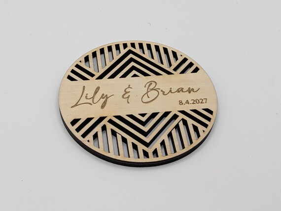 Modern Chevron Cut Wedding Coaster • Personalized Names & Date • Custom Wedding Favor • Geometric Birch Keepsake, shown in listing image 4 with additional visible details or options.