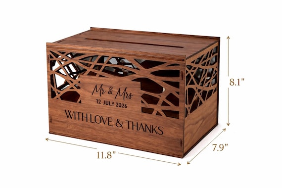 Woodland Personalized Wedding Card Box 11.8x7.9x8.1 Birch Walnut Stain, shown in an additional close-up listing view with visible shape and details.
