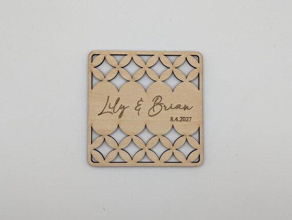 Lattice Bloom Personalized Wedding Coaster, Custom Names & Date, Birch Wood Favor, Elegant Table Decor, shown in listing image 4 with additional visible details or options.