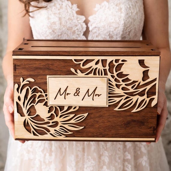 Botanical Wedding Card Box, Engraved Card Holder, shown in an additional close-up listing view with visible shape and details.