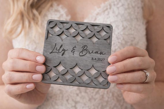 Lattice Bloom Personalized Wedding Coaster, Custom Names & Date, Birch Wood Favor, Elegant Table Decor