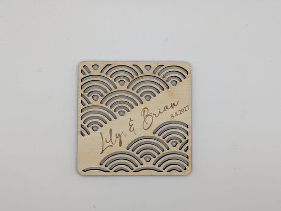 Seigaiha Waves Wedding Coaster (Style B) – Personalized Name & Date Favor, shown in another listing view highlighting visible design details.