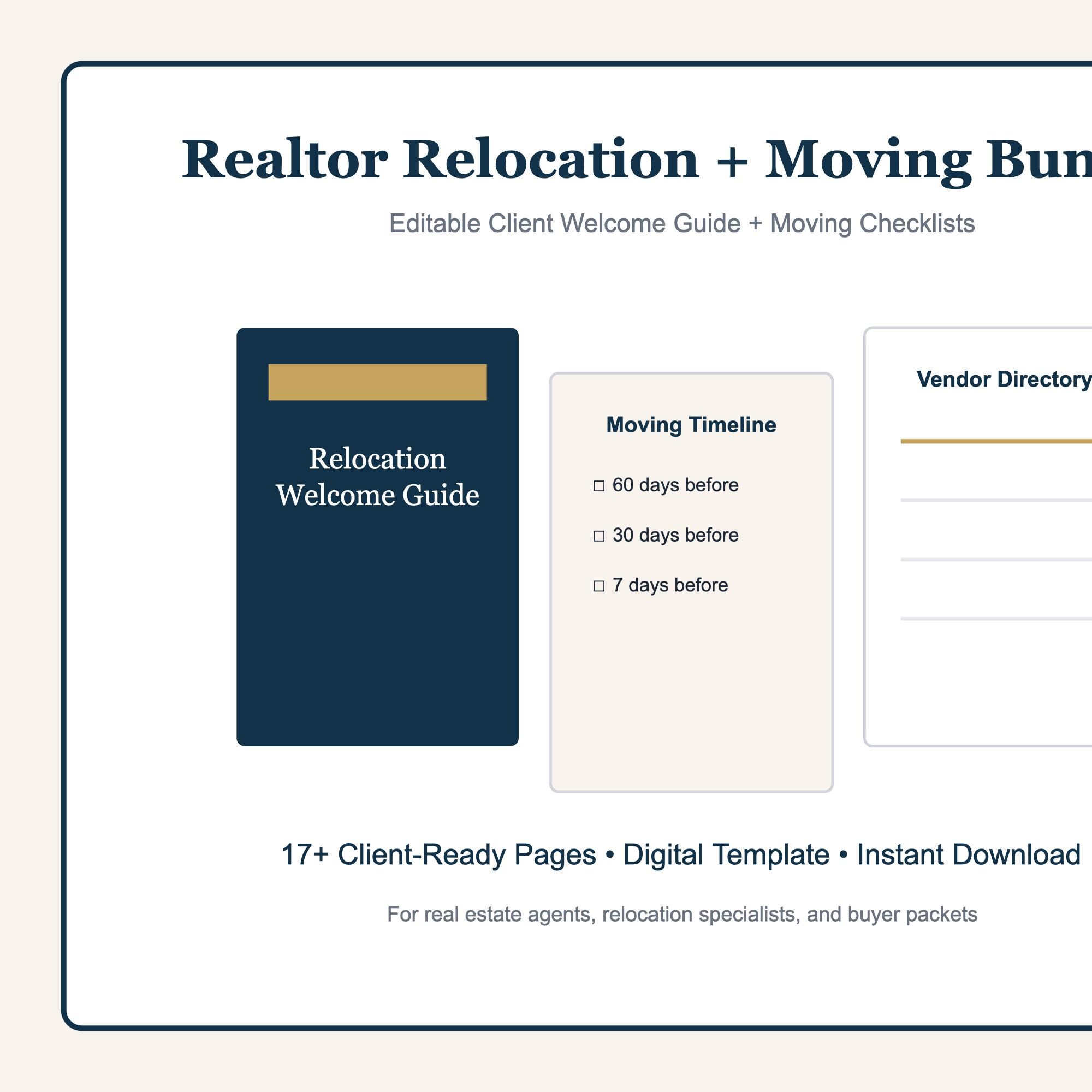 Real Estate Relocation Guide Template, Realtor Moving Checklist Bundle ...