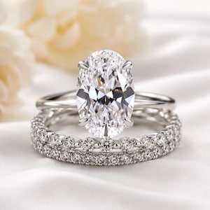 Oval Cut Moissanite Ring, 3Pcs Ring Set for Women, Gold Wedding Ring Set, Bridal Jewellery Gift for Her, Sparkle Promise Rings for Women