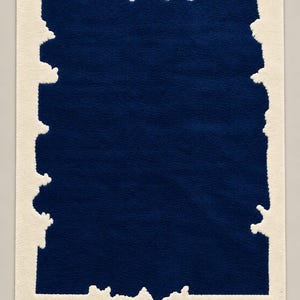 Navy Blue Abstract Cream Border Area Rug Modern Geometric Carpet Contemporary Blue Rug Minimalist Statement Rug Handmade Home Decor