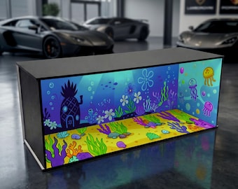 1/64 Scale Underwater Diorama | Pineapple House, Jellyfish, Coral LED Display Case