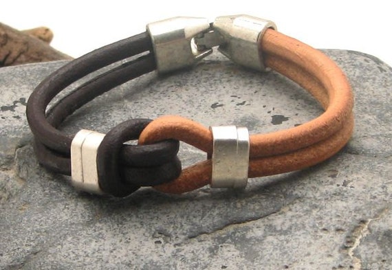 Items similar to Gift for him Men's leather bracelet Brown and natural ...