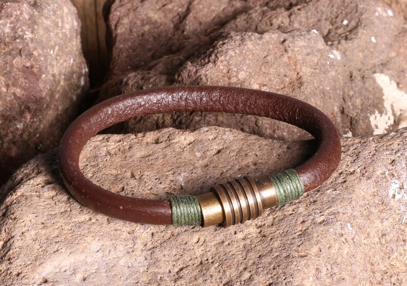 Valentines gift for him Leather Bracelet with Brass Etsy