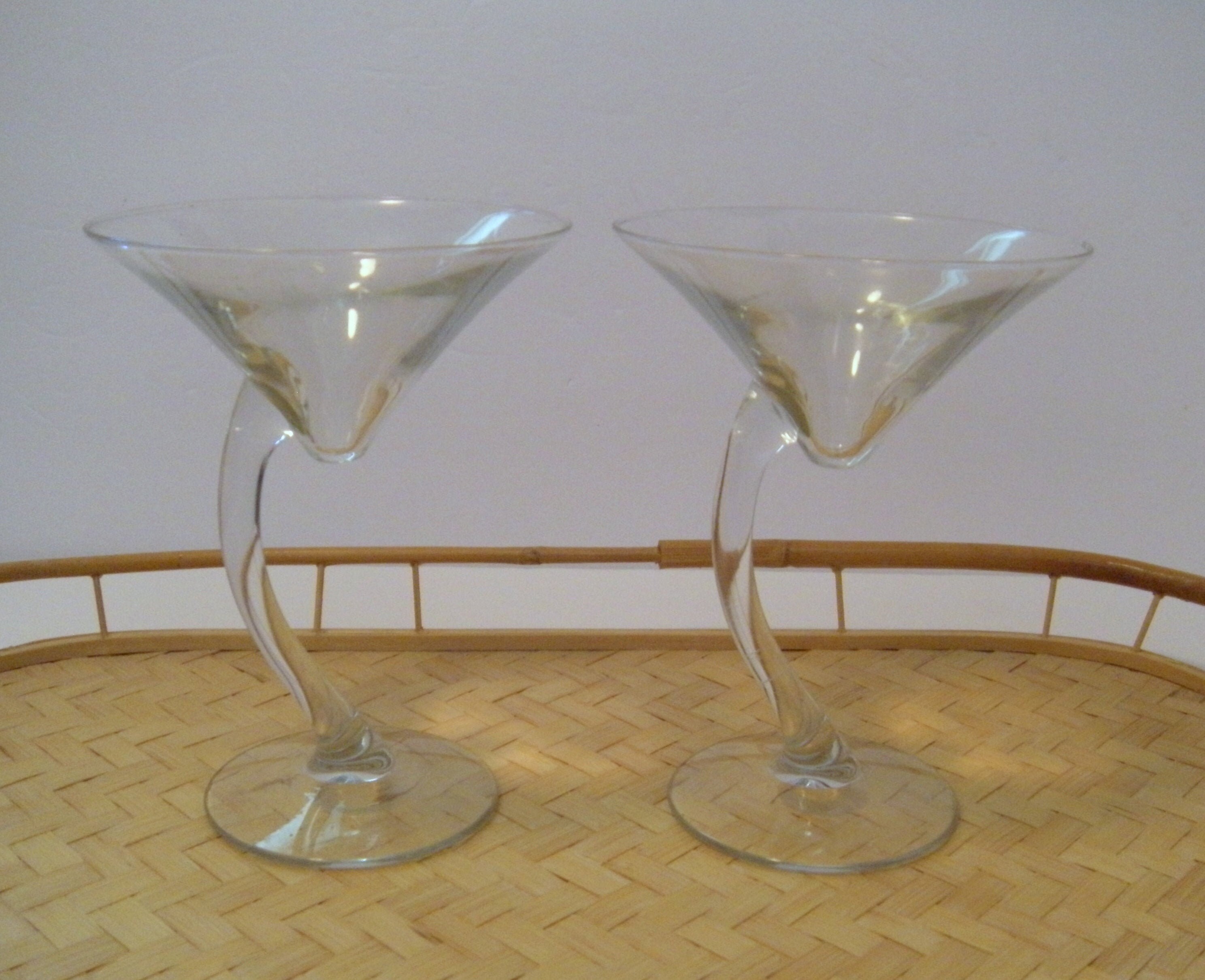 Pair of Clear Glass Curved Stem Martini Cocktail Glasses Etsy