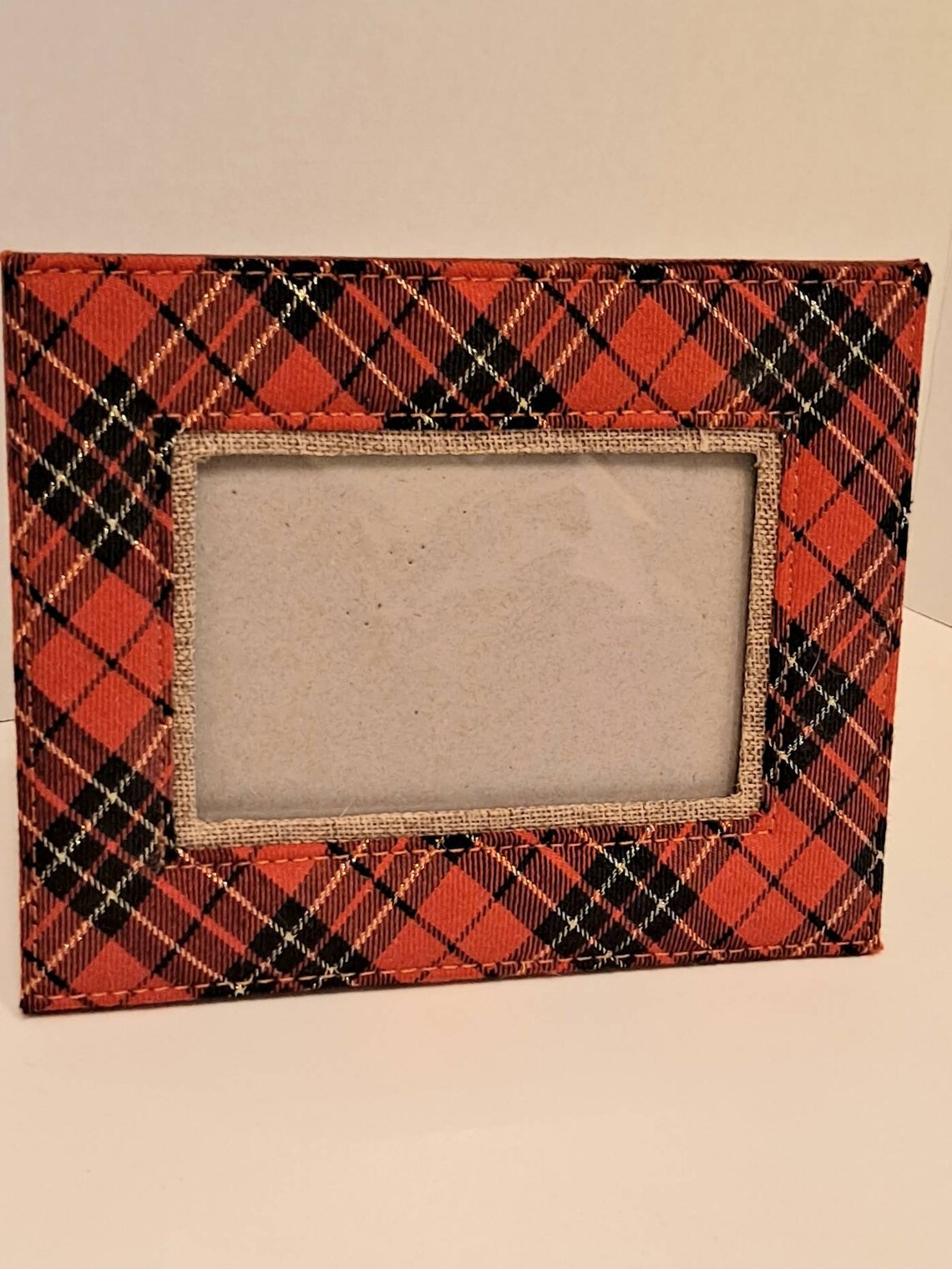 Red Tartan Plaid & Burlap Fabric Picture Frame Easel Back 2 Etsy