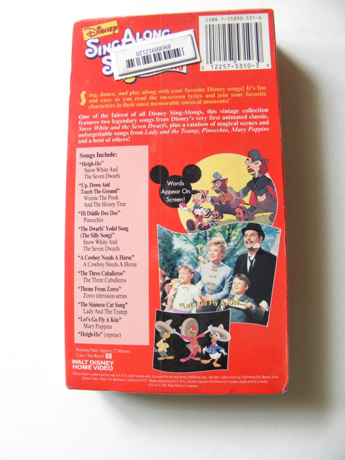 Snow White Heigh Ho Disney Sing Along Songs VHS Video Tape - Etsy