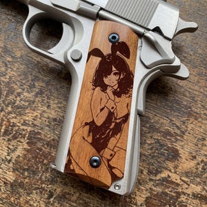 1911 Grips Laser Engraved Wooden Handle Panels Custom M1911 Grip