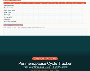 Planificador del ciclo de la perimenopausia imprimible / Registra tus cambios menstruales, identifica patrones y siéntete preparada / Descarga instantánea en PDF