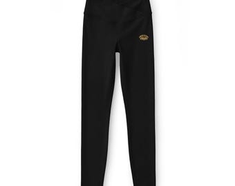 Gold Lotus Flower Logo Leggings | Black High-Waist Leggings