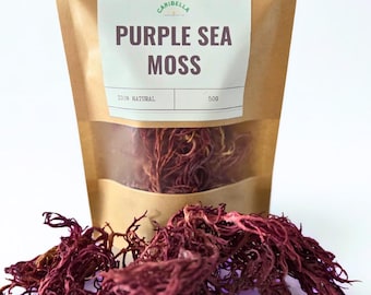 Wildcrafted Purple Sea Moss Dried 50g | Caribbean Raw Seaweed | Alkaline Vegan Superfood | Antioxidant Rich Irish Moss | Raw Purple Moss
