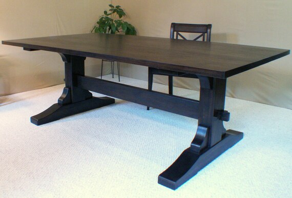 Wood Dining Table Trestle Table Black Walnut Made In Vermont Etsy