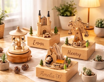 Carillon in legno personalizzato, regalo di compleanno per bambini, carillon personalizzato, giocattolo ricordo per neonati, regalo per la festa del neonato, decorazione per la cameretta.