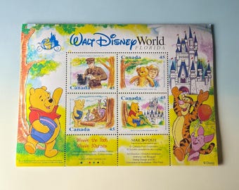 Canada Winnie the Pooh Disney Stamp Sheet – Walt Disney World Souvenir Panel – Full Pane – Tigger Piglet Castle – Vintage Canada Post