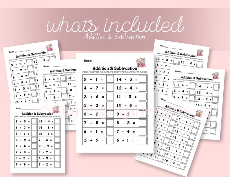 Fill In Math Sign Worksheet Addition & Subtraction Fill-in Printable Worksheets - Etsy