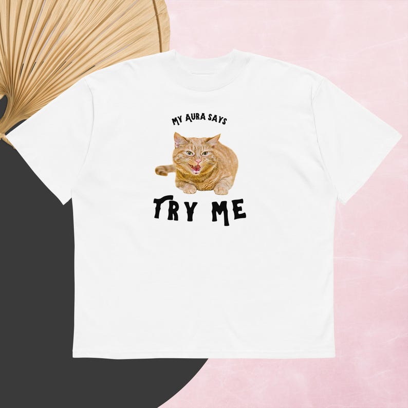 My Aura Says Try Me Cat Graphic Tee • Funny Spiritual Cat Mom Shirt image 8