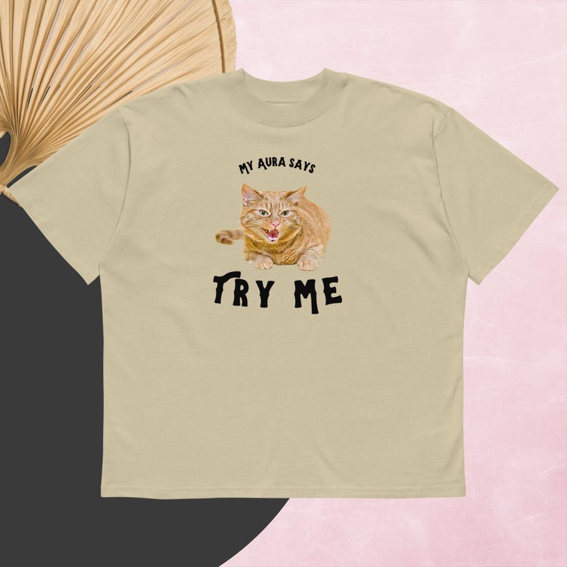 My Aura Says Try Me Cat Graphic Tee • Funny Spiritual Cat Mom Shirt image 1