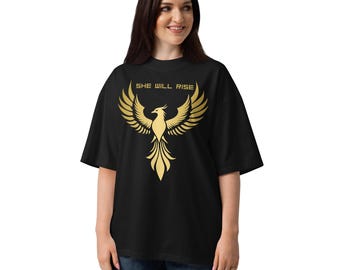 Oversized biologisch oversized T-shirt She will Rise Phoenix voor dames