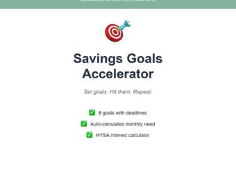 Savings Goals Tracker Spreadsheet for Sinking Funds, Emergency Fund, Vacation and House Down Payment, Excel & Google Sheets