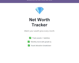 Net Worth Tracker Spreadsheet for Excel & Google Sheets, Personal Assets and Liabilities Calculator with Monthly History