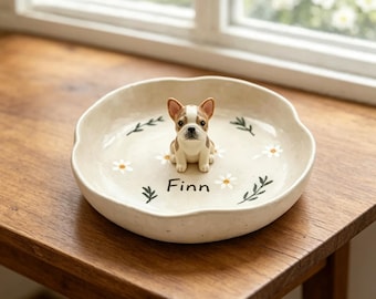 Op maat gemaakte 3D-gebeeldhouwde hondbeeldje ringschotel, handbeschilderd keramisch sieradenblad, cadeaus voor honden
