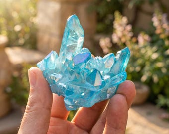 Crystal Sky Blue Aura Quartz Cluster Titanium Crystal Healing Stone Decor Iridescent Crystal Specimen Reiki Gift Mineral Display