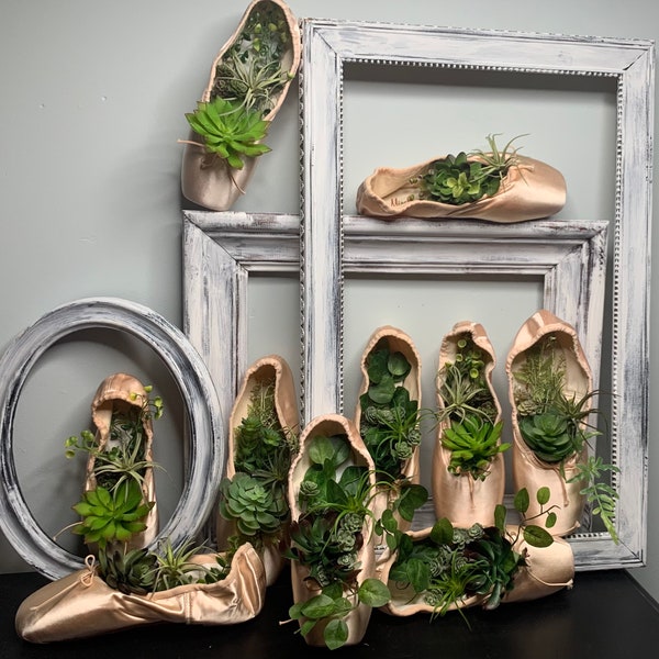 Ballet Succulent Gift for Ballerina, Teacher, Dancer, Recital or Graduation. Recycled, Upcycled, Pointe Shoe Wall Art, Handmade and Unique