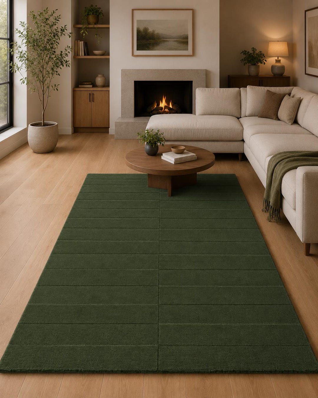 Hand Tufted Wool Rug Forest Green Modern Area Rug Contemporary Living ...