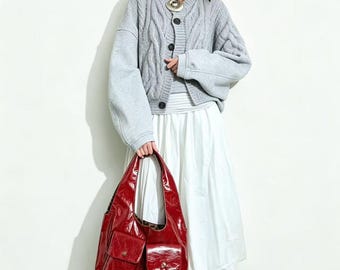Bag:Red Leopard Print Tote Bag,Casual Everyday Purse,Reversible Hobo Bag with Pockets